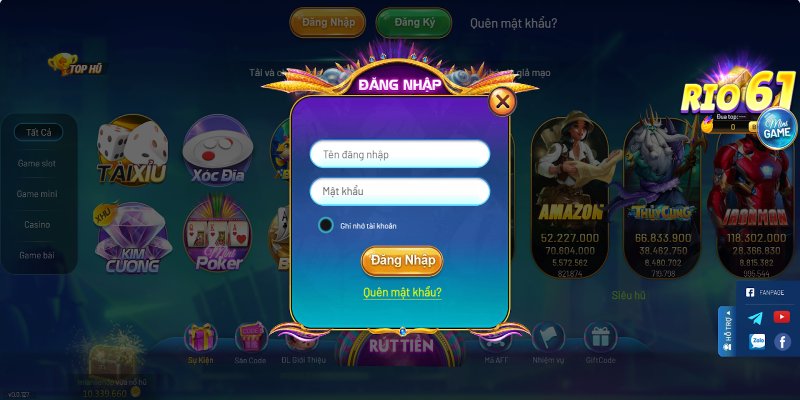 Các thao tác chi tiết thực hiện đăng nhập RIO66